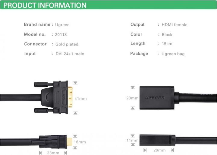 Produktbild Ugreen DVI auf HDMI Adapter / HDMI auf DVI Adapter (0.15 m, HDMI)