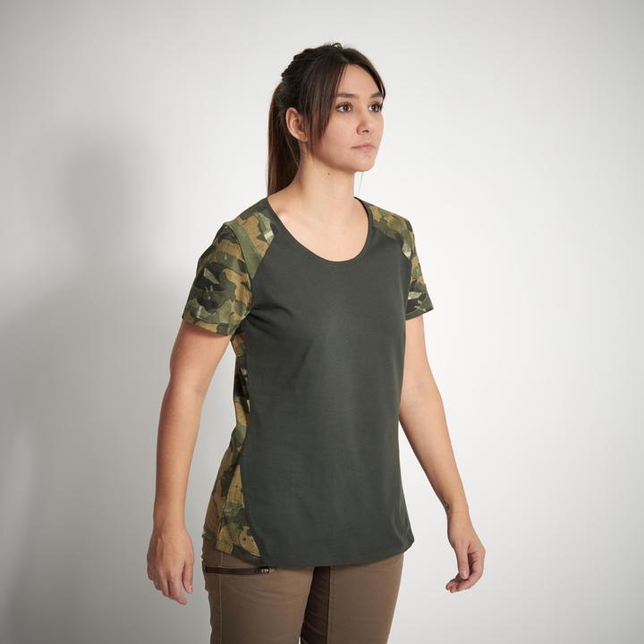 Produktbild Solognac T-Shirt 300 Damen Baumwolle Camouflage grün (XS)