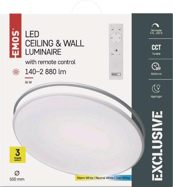 Actual product image Emos LED Ceiling lamp ALVI, round 36W, dimmable, changeable CCT (2880 lm)
