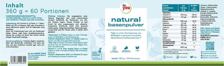 Nährwerte und Zutaten For You natural basenpulver (360 g)