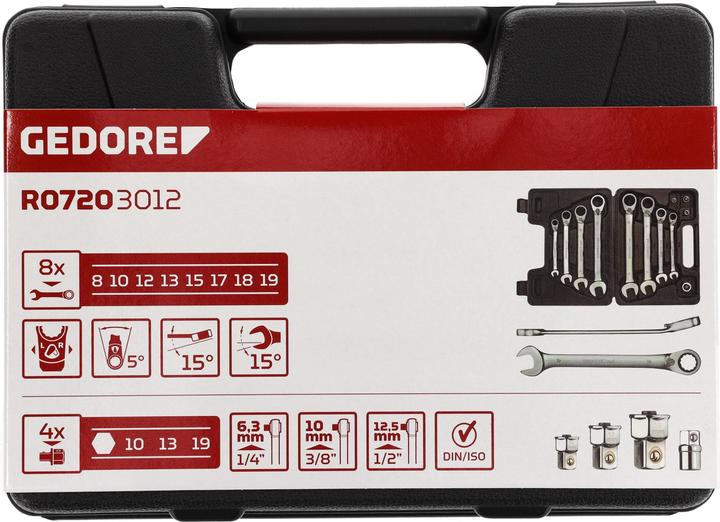 Produktbild Gedore Red red R07203012 Ringratschenmaulschlüssel Satz SW8-19 mm 12-teilig (19 mm, 8 mm, 10 mm, 7 mm, 29 mm)