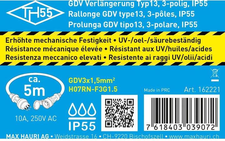 Immagine prodotto Max Hauri TH55 Estensione GDV H07RN IP55 (5 m, Tipo 13)