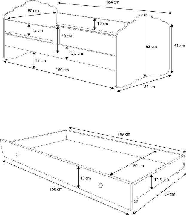 Actual product image ADRK Furniture Bed with mattress and drawer CASIMO UNICORN 160x80 (160 x 80 cm)