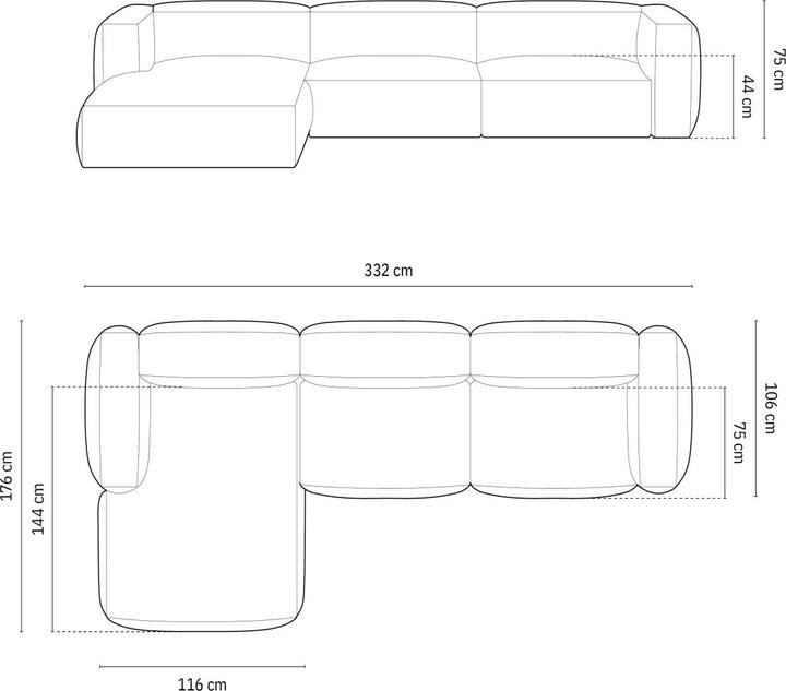 Image du produit Micadoni Canapé D'Angle Gauche Modulaire, "Martina", 3 Places, 332x176x75 Fabriqué en Europe (Canapé d'angle)
