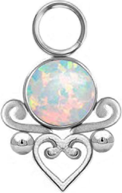Produktbild Star Piercing Anhänger silber Opal weiss filigranes Herz (Chirurgenstahl 316L, ohne Messing)