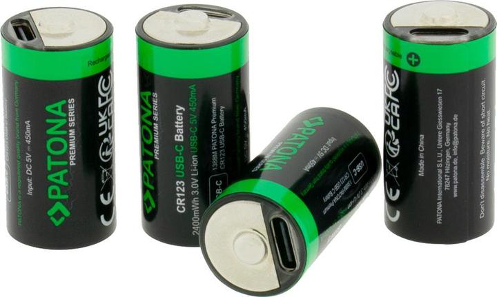 Actual product image Patona Premium rechargeable battery 4x CR123 USB-C (4 pcs., RCR123A, 800 mAh)