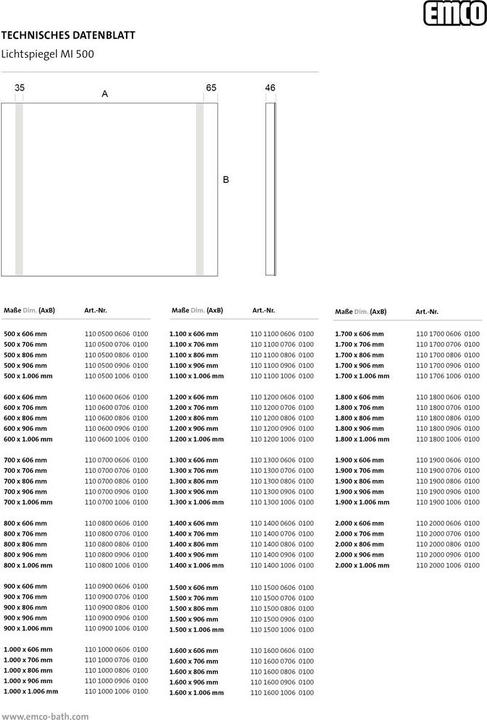 Produktbild Emco MI 500 LED-Lichtspiegel, zwei Lichtausschnitte seitlich, verdeckter Sensorschalter, Breite: 120