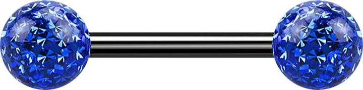 Star Piercing Barbell schwarz mit zwei Kristallkugeln dunkelblau Epoxy Schutzschicht (ohne Messing, Titan G23)