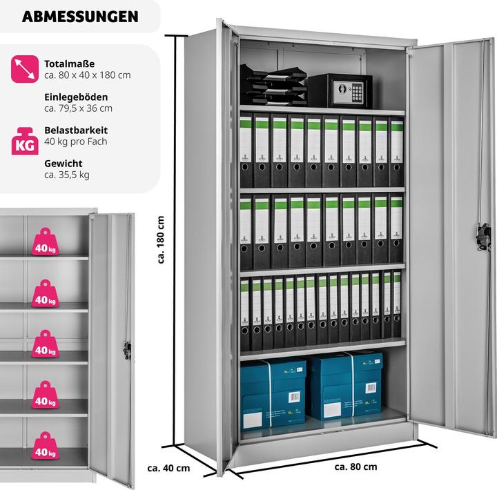 Produktbild tectake Aktenschrank (180 x 80 x 40 cm)