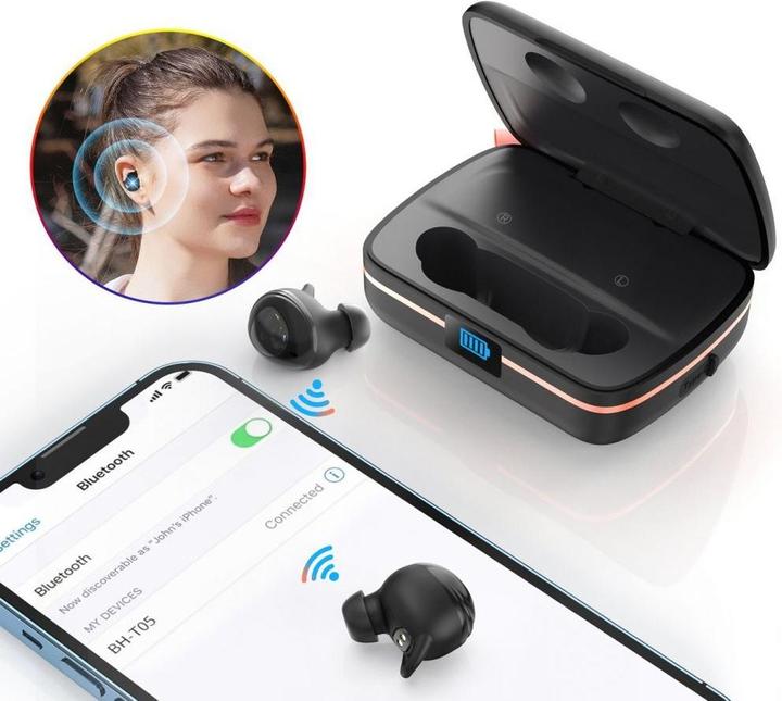 Actual product image Choetech TWS Bluetooth Headphones SOLAR incl. 2500mAh Powerbank -Black (8 h, Wireless)