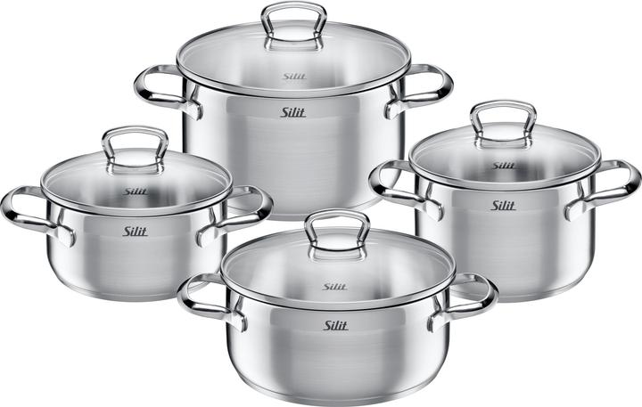 Actual product image Silit Saucepan Set Induction Cooking Saucepan Set 4pcs Glass Lid Tuscany Stainless Steel (20 cm, Pan set + pot set, Stainless steel)