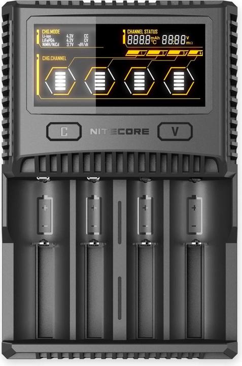 Nitecore SC4 - Caricabatterie rapido (1 pz., 14500, 16340, 18650, 26650, Batteria + Caricabatterie)