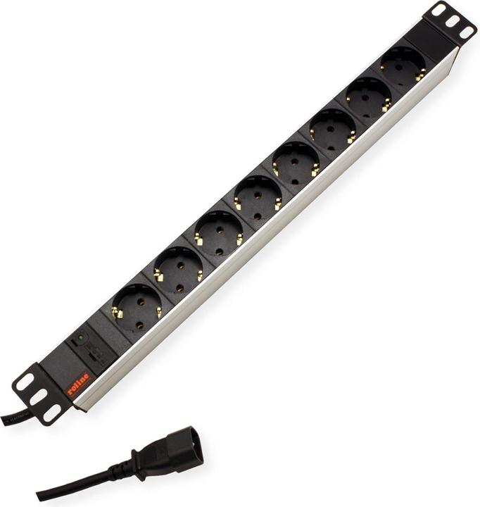 Actual product image Roline 48.26cm 19 inch power strip 8 outlet plus C14 plug aluminum 2.0 m
