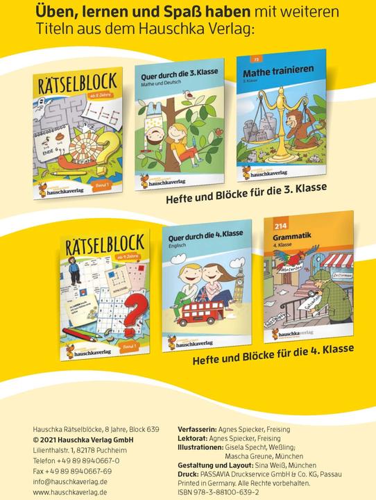 Produktbild Rätselblock ab 8 Jahre - Band 2 (Deutsch, Gisela Specht, Agnes Spiecker, 2021)