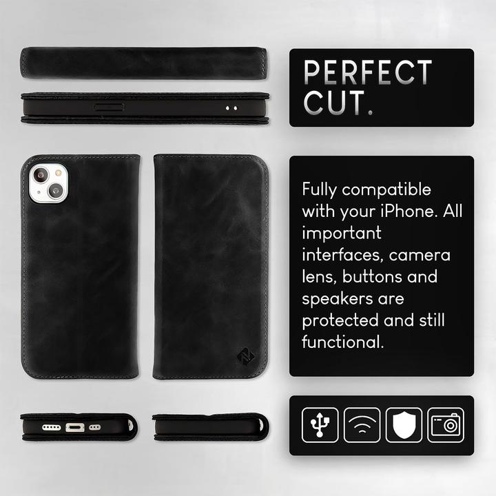 Produktbild Nalia Echt Leder Flip Case Hülle mit Magnetverschluss (Apple iPhone 15 Plus)