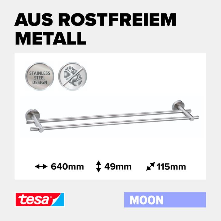Actual product image tesa MOON Towel rail two-arm incl. adhesive solution without drilling