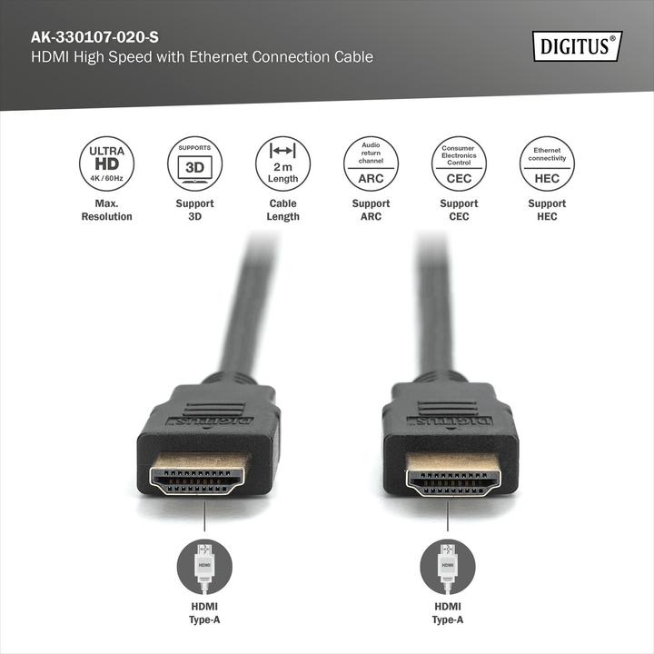 Image du produit Digitus HDMI (Typ A) — HDMI (Typ A) (2 m, HDMI)