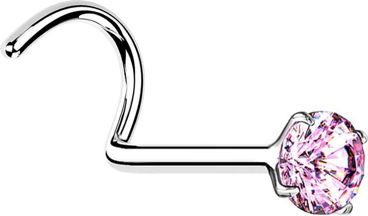 Produktbild Star Piercing Nasenstecker gebogen silber runder Kristall pink gefasst (ohne Messing, 925 Sterlingsilber)