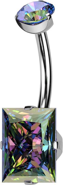 Image du produit Hollywood Body Jewelry Banane Innengewinde silber runder Kristall dunkel multicolor gefasst und rechteckiger Kristall dunke (sans laiton, Titane G23)