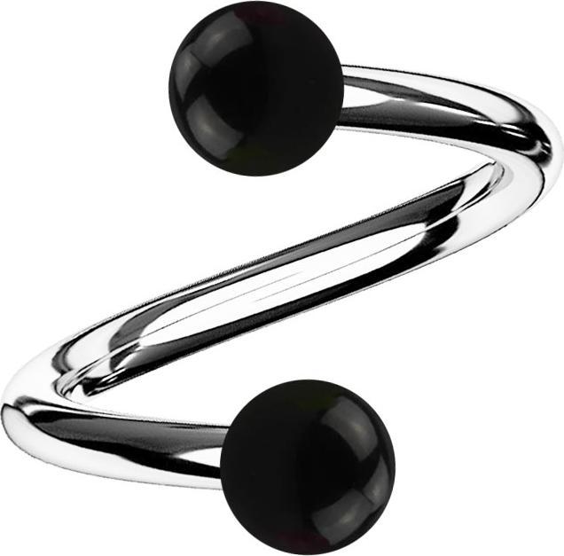 Actual product image Star Piercing Spiral silver with two black balls (Acrylic, without brass, Surgical steel 316L)