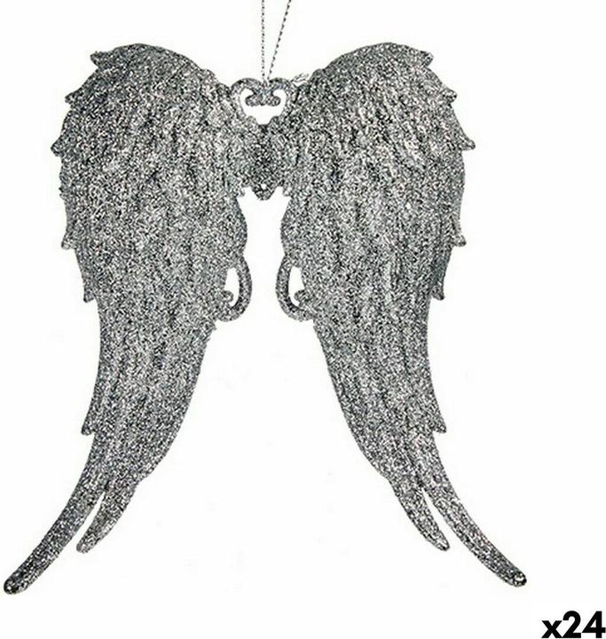 Produktbild Krist+ Weihnachtsschmuck Engelsflügel Silberfarben Kunststoff Glitzernd 13 x 14,5 x 2,5 cm (24 Stück) (24 -teilig)