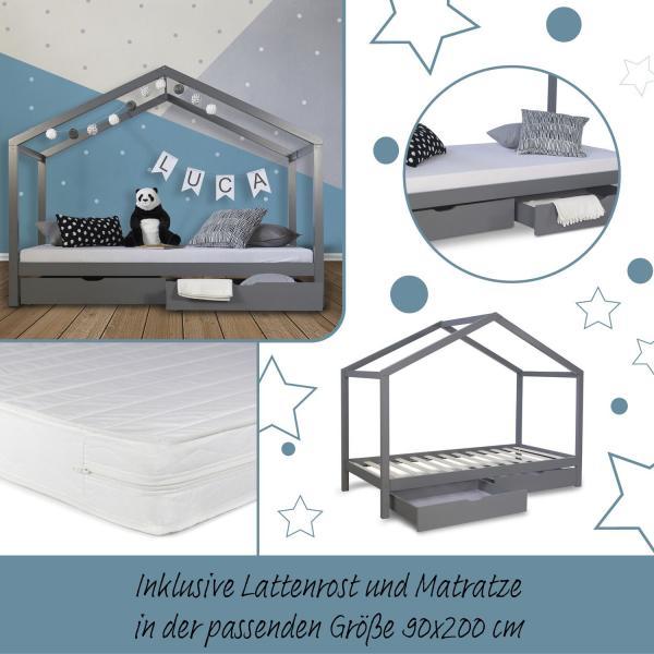 Actual product image Homestyle4u Children's bed House bed with mattress and bed base (90 x 200 cm)