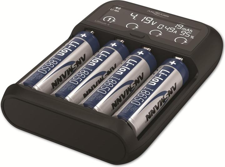 Produktbild Ansmann Lithium/NiMH-Ladegerät Lithium 4 (1 Stk., 10340, 10350, 10440, 10500, 12500, 12650, 13500, 13650, 14500, 14650, 16340, 16650, 17335, 17355, 17500, 17650, 17670, 18350, 18490, 18500, 18650, 18700, 20650, 21700, 22650, Akku)