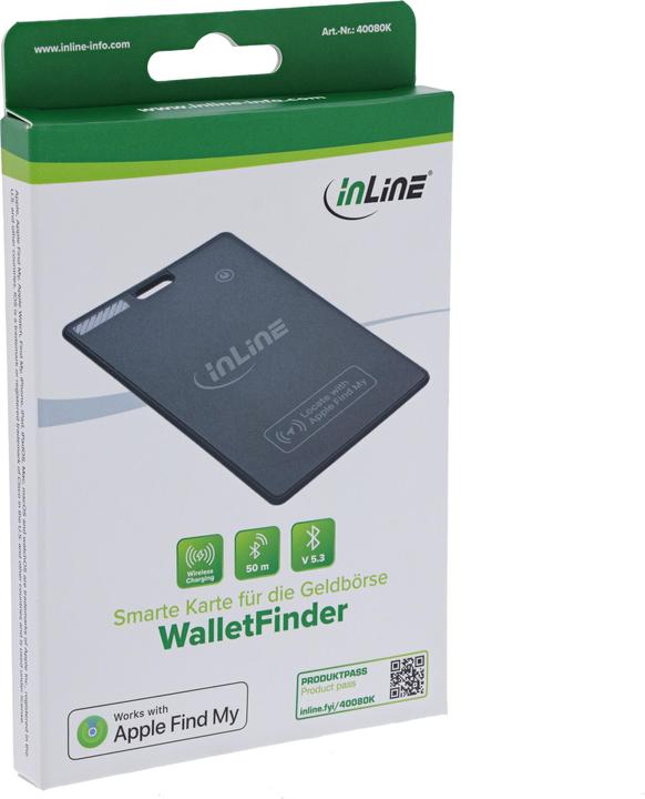 Productafbeelding InLine ® Wallet Finder, smarte Karte für die Geldbörse, Qi-Aufladung, 100mAh, IPX5 (iOS, iPadOS)
