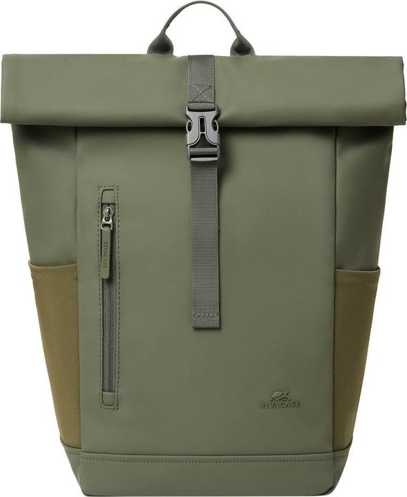 Rivacase Rolltop Eco Waterproof RPET PU Leather Backpack for Men and Women, Olive Green (17 l)