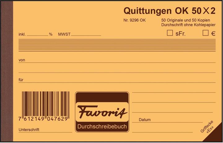 Produktbild Favorit Durchschreibebuch Quittungen mit Selbstdurchschreibepapier (100 x)