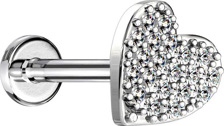Image du produit Star Piercing Micro Labret femelle argenté coeur avec cristaux (Laiton, Acier chirurgical 316L)