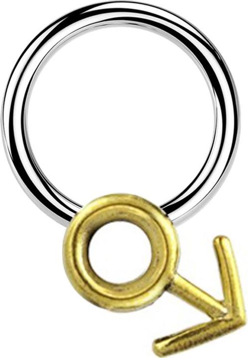 Actual product image Star Piercing Closure Ring silber Gendersymbol Mann vergoldet (Brass, Surgical steel 316L)
