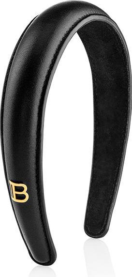 Produktbild Balmain Black Leather Puffed Headband with Gold Plated Log