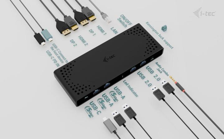 Produktbild i-tec Universal Dual 4K Display Docking Station PD 85W (USB-C, 10 Ports)