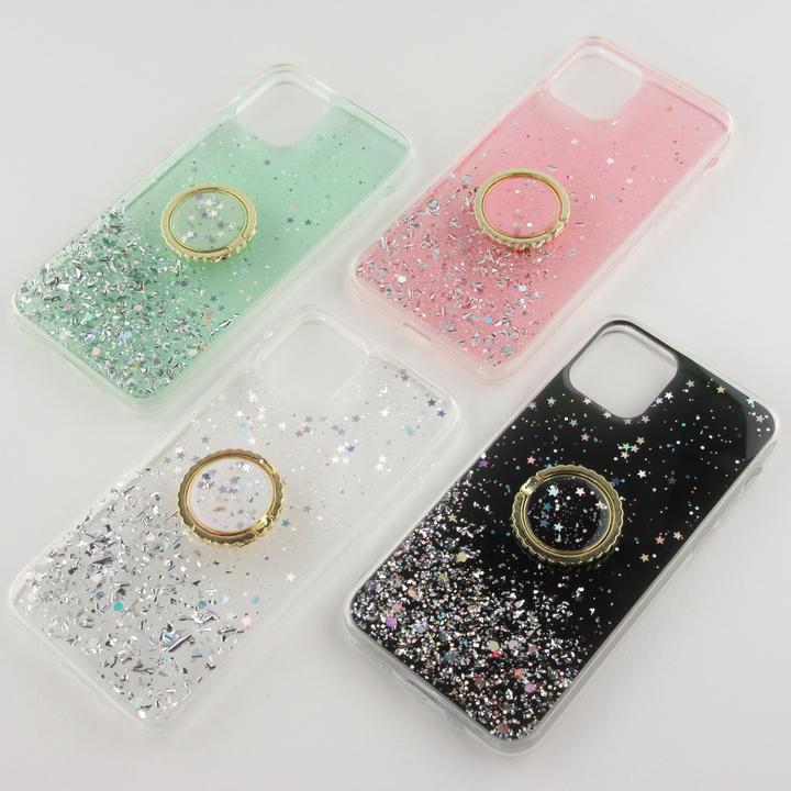 Actual product image PhoneLook Cover rubber silver sequins with ring green (Apple iPhone 11 Pro)