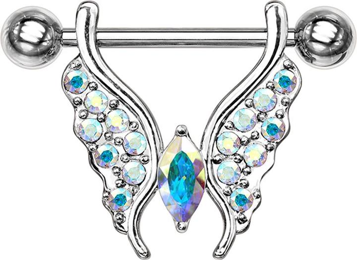 Actual product image Star Piercing Barbell silber Schmetterling mit Kristallen multicolor (Surgical steel 316L, Brass)