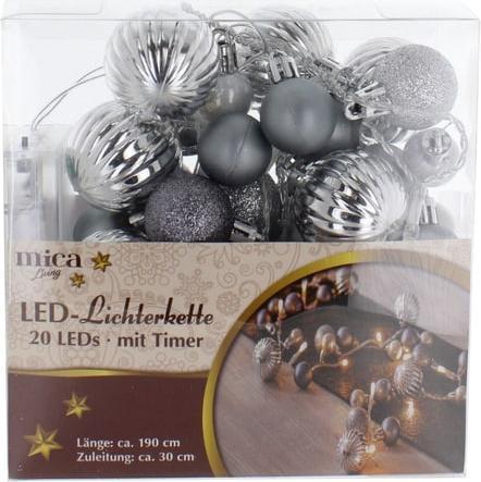 MICA Living LED fairy lights - baubles - silver - approx. 190 cm (1.90 m)