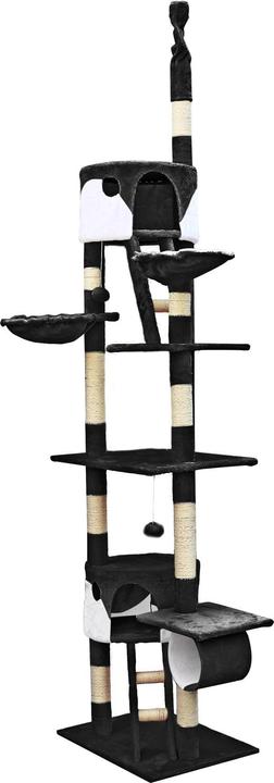 Actual product image Wiltec Cat Tree Scratching Post Climbing Tree 240-260cm in Black/White with Caves, Hammocks and Platforms (260 cm, Black and white)