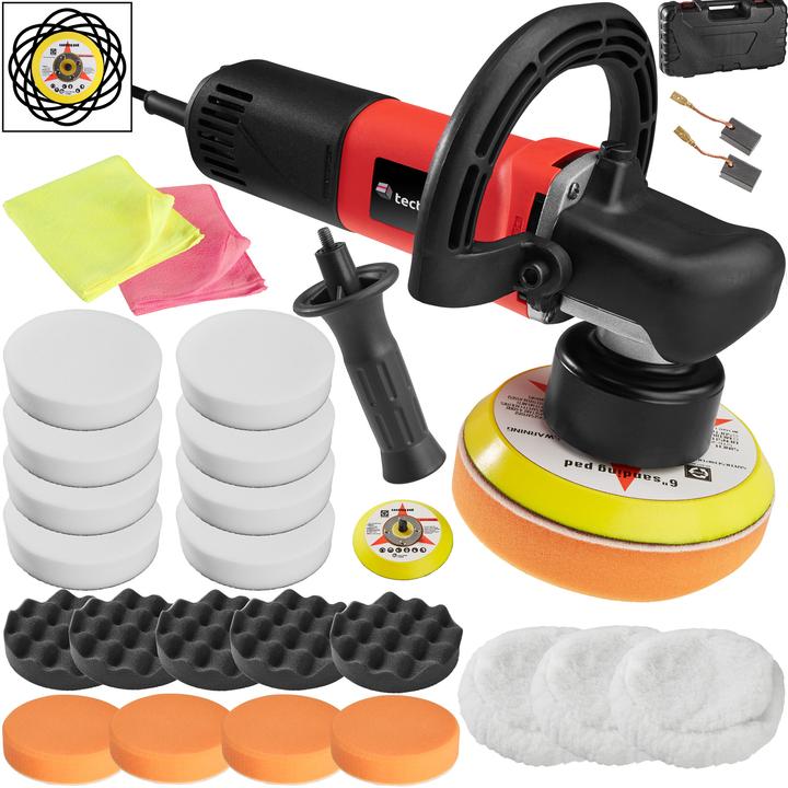 tectake Exzenter Poliermaschine 710W inkl. Polierset 25-tlg. (Exzenterpolierer, 710 W)