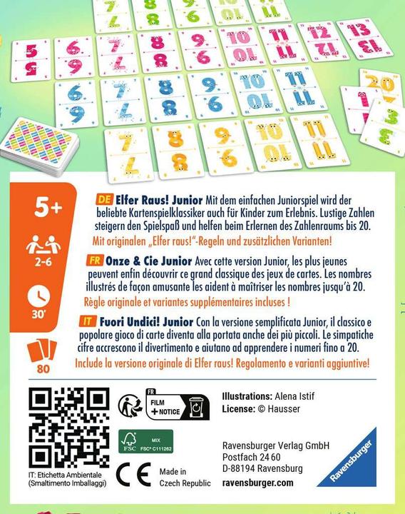 Productafbeelding Ravensburger 20947 Elfer Raus! Junior - kaartspel 2 - 6 spelers, spel vanaf 5 jaar voor kinderen (Frans, Duits)
