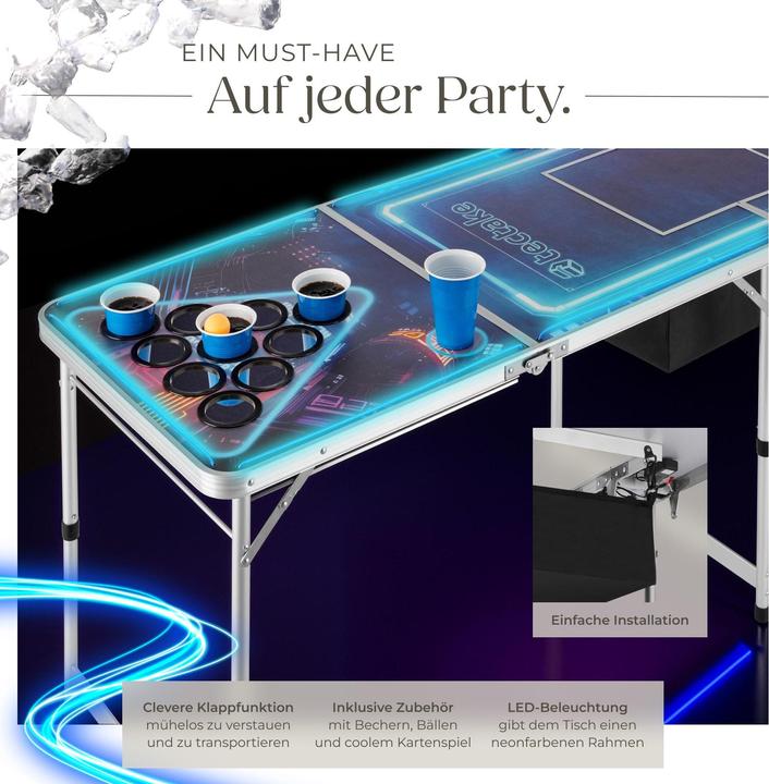 Immagine prodotto tectake Tavolo da beer pong BeerWars II, con vano per il ghiaccio e illuminazione a LED