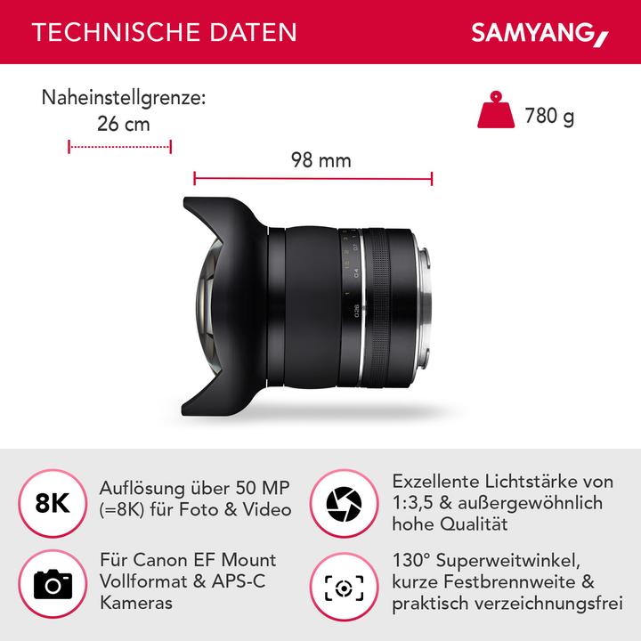 Produktbild Samyang XP 10mm f/3.5 Canon EF (Canon EF, Vollformat, APS-C / DX)