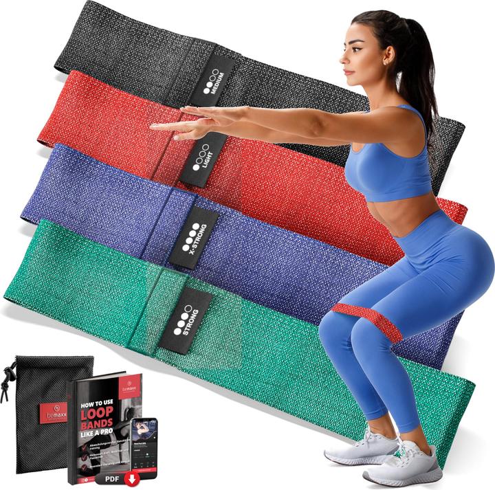 BeMaxx Fitness Loop Band Set of 5, Textile (0.32 m, Extra fort, Léger, Fort, Moyen)