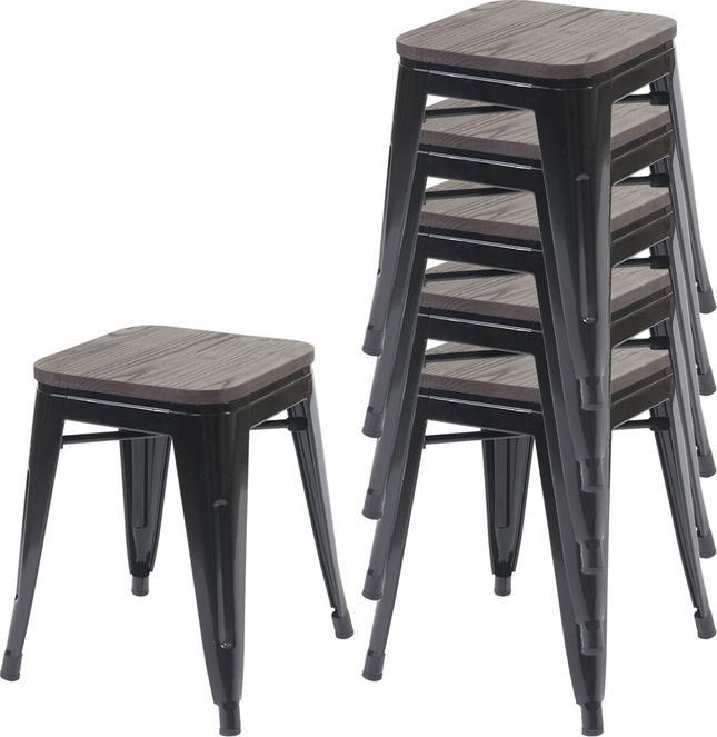 Actual product image Swisshandel24 6x stool incl. wooden seat, metal stool seat stool, metal industrial design stackable - black