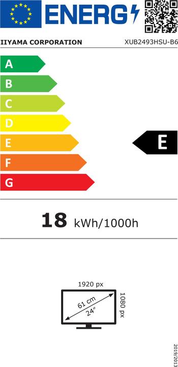 Etichetta energetica iiyama ProLite XUB2493HSU-B6 (1920 x 1080 pixel, 23.80")