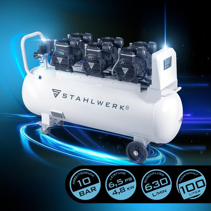 Produktbild Stahlwerk Kompressor ST-1010 Pro 10 bar, 6,5 PS, 4,8 kW, 630 l/min, 100 l Tank (10 Bar, 100 l)