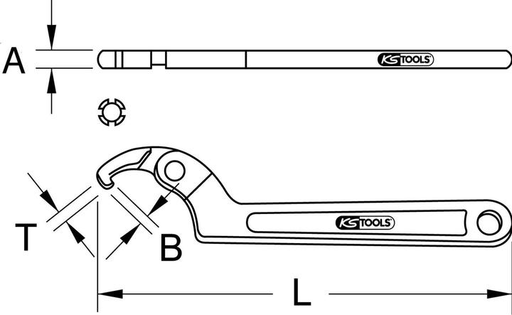 Actual product image KS Tools Articulated hook wrench with nose (50 mm, 19 mm, 40 mm, 35 mm, 42 mm, 27 mm, 48 mm, 28 mm, 39 mm, 23 mm, 43 mm, 22 mm, 30 mm, 24 mm, 41 mm, 29 mm, 45 mm, 33 mm, 25 mm, 32 mm, 46 mm, 34 mm, 21 mm, 38 mm, 47 mm, 44 mm, 36 mm, 31 mm, 49 mm, 37 mm, 20 mm, 26 mm)