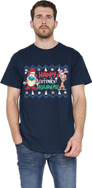 Immagine prodotto Ren & Stimpy Happy Stinky Holidays Maglietta Maglione di Natale Uomo (4XL)