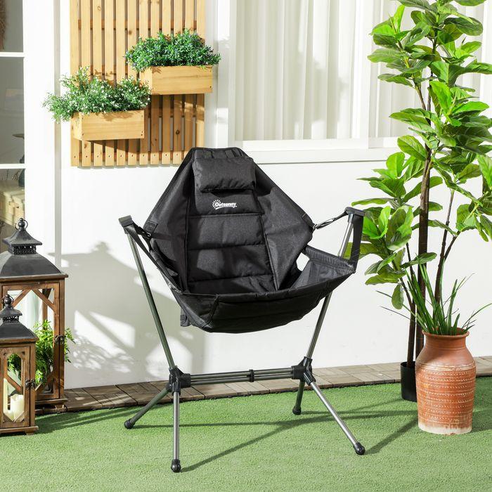 Image du produit Swisshandel24 Fauteuil à bascule de camping, pliable, dossier réglable, cadre en aluminium, 54x100x101cm, noir