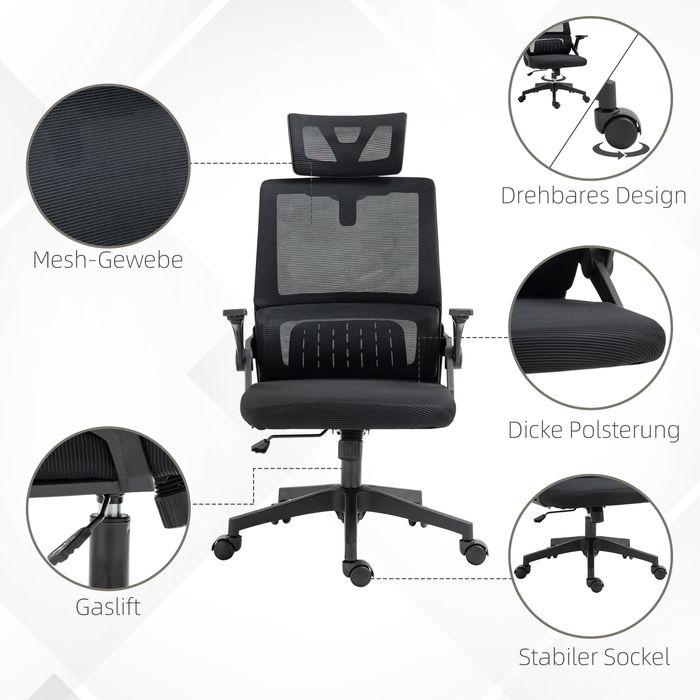 Immagine prodotto Swisshandel24 Vinsetto Bürostuhl ergonomisch, mit Kopfstütze, Armlehnen, Wippfunktion